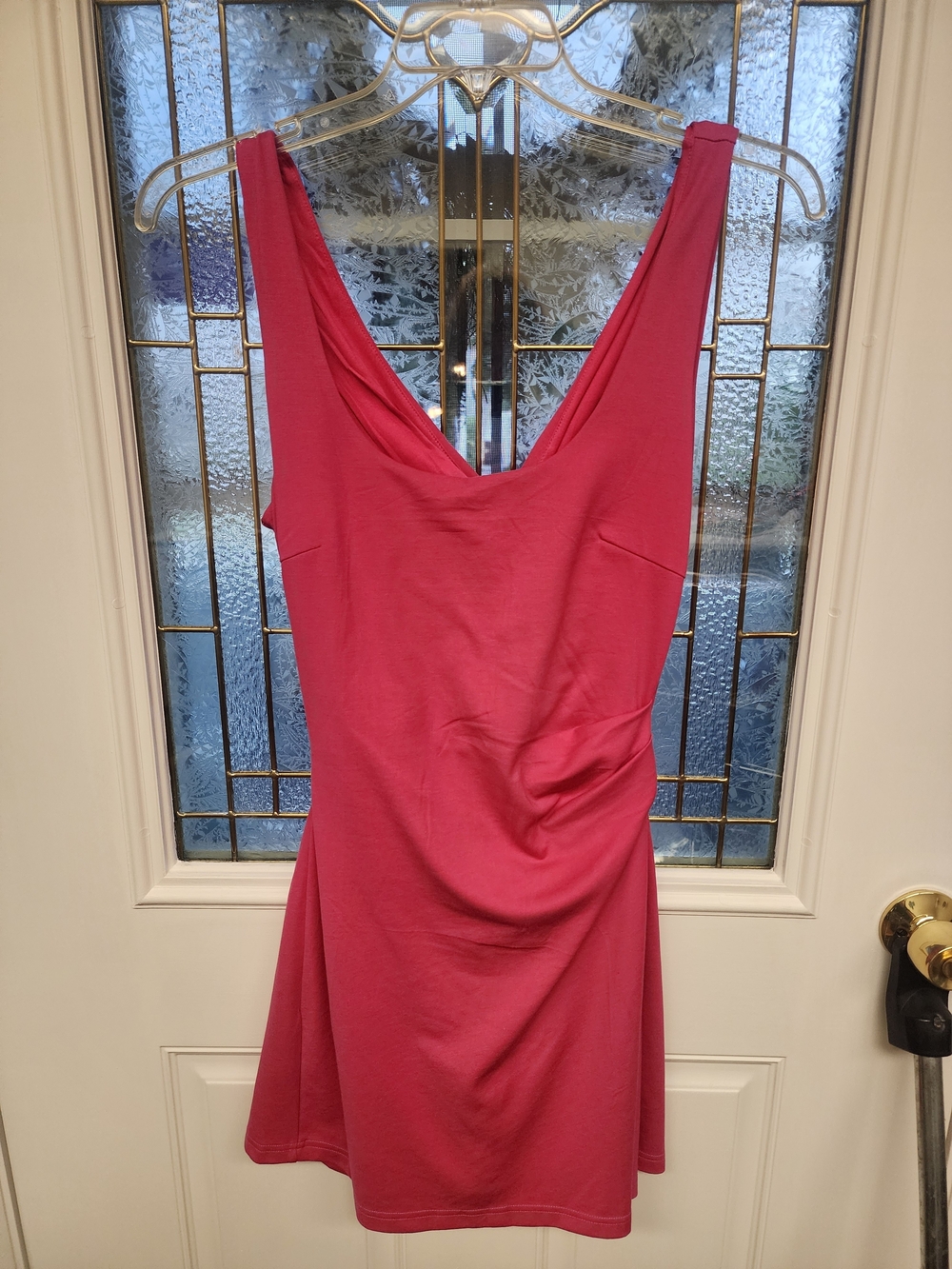CHICME Women's Sleeveless Square Neck Bodycon Mini Dress Hot Pink Built In Short